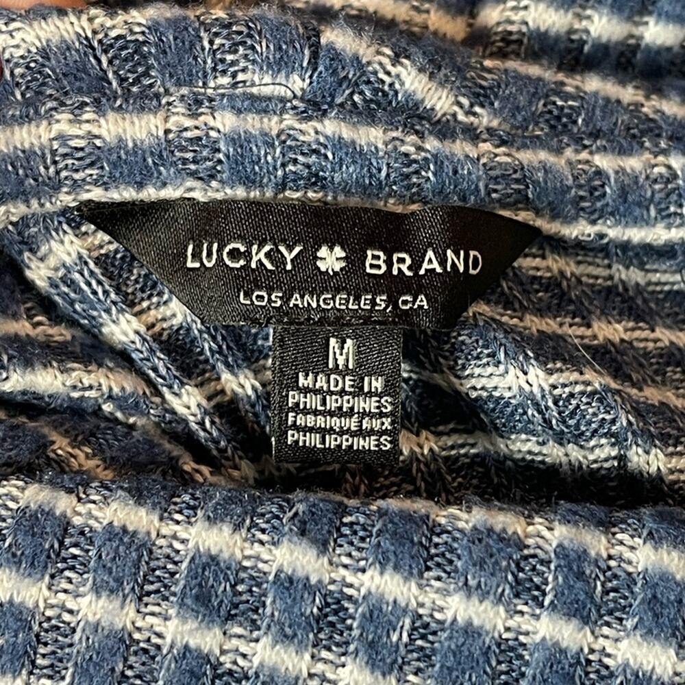 Lucky Brand Women's Cowl Neck Sweater Bonne Chance Striped Pullover Blue MED - Picture 7 of 10